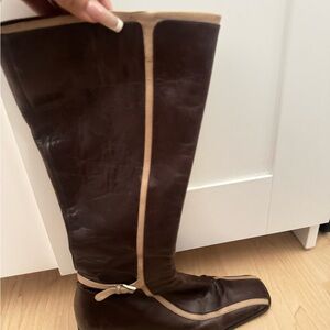 Prada Brown and Tan Leather Knee-High Boots